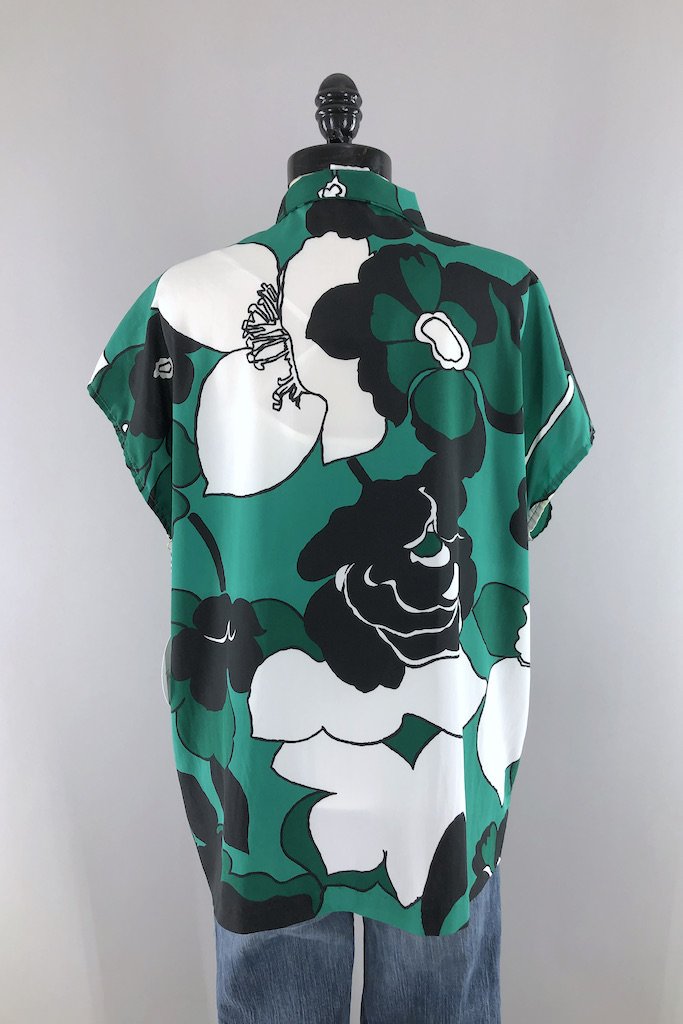 Vintage Green Floral Print Blouse-ThisBlueBird - Modern Vintage