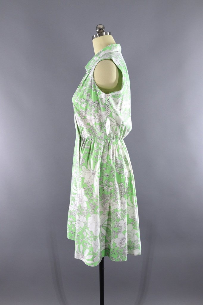 Vintage 1960s Green Floral Print Wrap Dress - ThisBlueBird