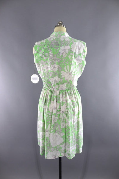 Vintage 1960s Green Floral Print Wrap Dress - ThisBlueBird