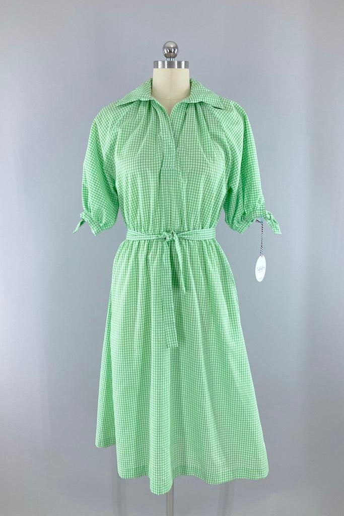 Vintage Green Gingham Dress-ThisBlueBird
