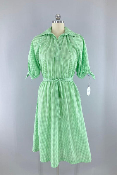 Vintage Green Gingham Dress-ThisBlueBird