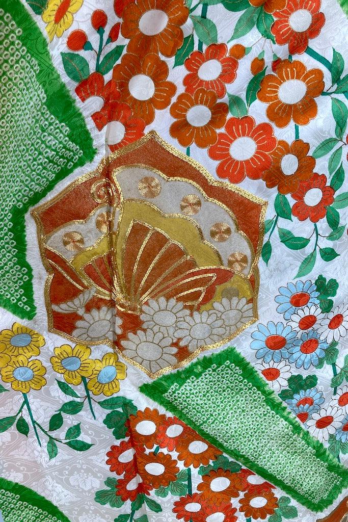 Vintage Green &amp; Gold Butterflies Silk Kimono Robe-ThisBlueBird