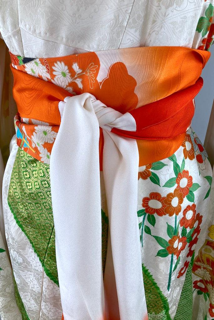 Vintage Green &amp; Gold Butterflies Silk Kimono Robe-ThisBlueBird