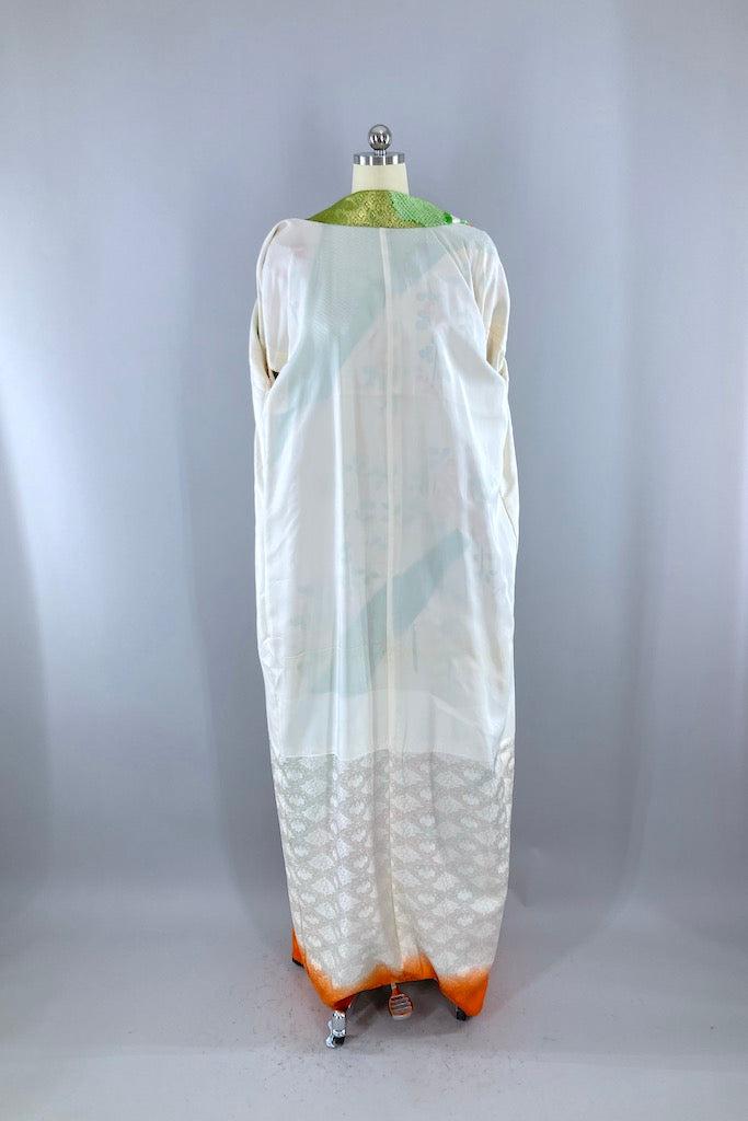 Vintage Green &amp; Gold Butterflies Silk Kimono Robe-ThisBlueBird