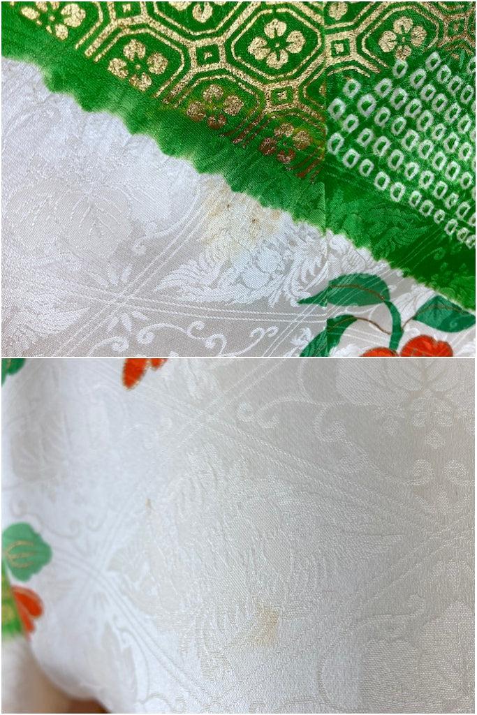 Vintage Green &amp; Gold Butterflies Silk Kimono Robe-ThisBlueBird