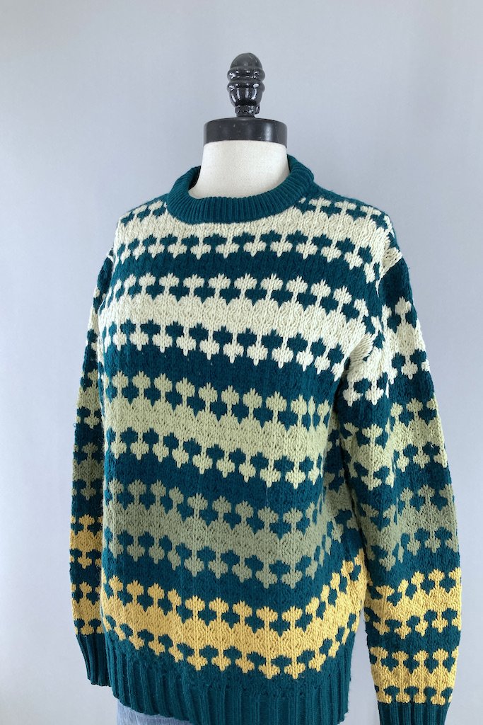 Vintage Green &amp; Gold Knit Sweater-ThisBlueBird - Modern Vintage