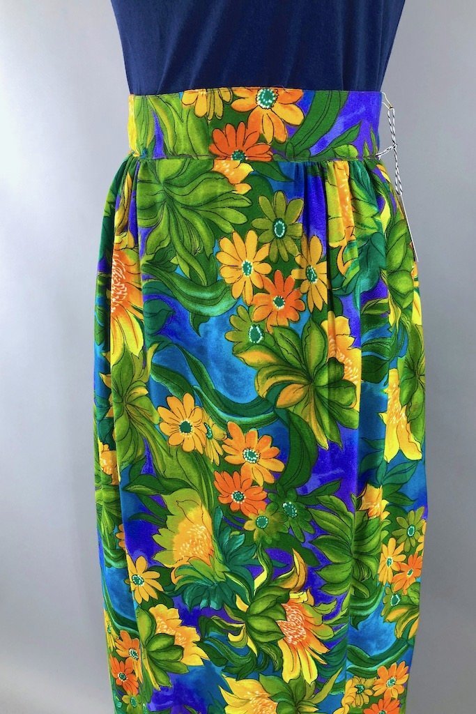 Vintage Green Hawaiian Print Maxi Skirt-ThisBlueBird - Modern Vintage