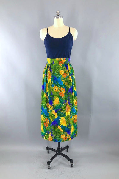 Vintage Green Hawaiian Print Maxi Skirt-ThisBlueBird - Modern Vintage