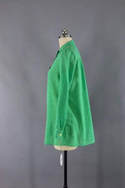 1970s Vintage Green Linen Blouse - ThisBlueBird