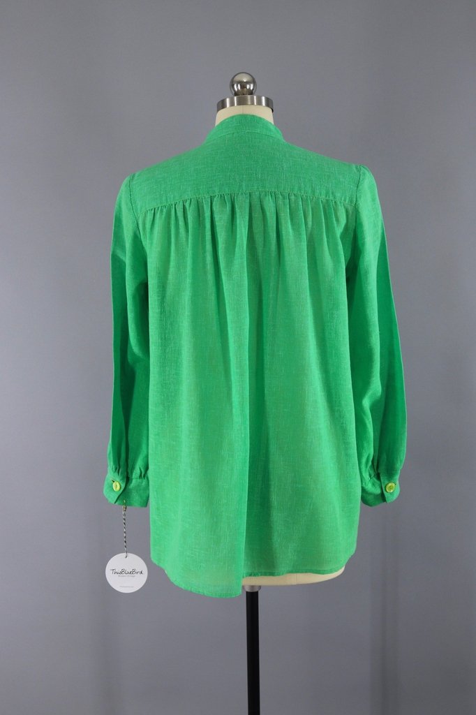 1970s Vintage Green Linen Blouse - ThisBlueBird