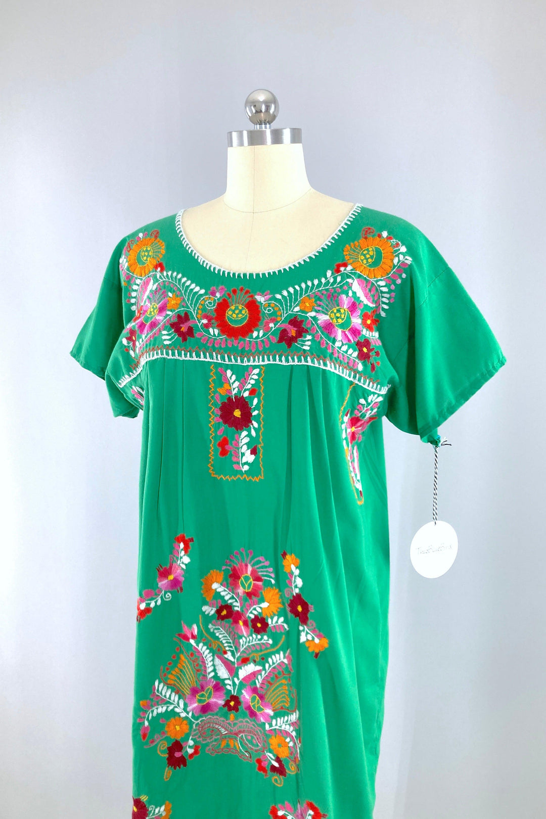 Vintage Green Mexican Embroidered Dress-ThisBlueBird