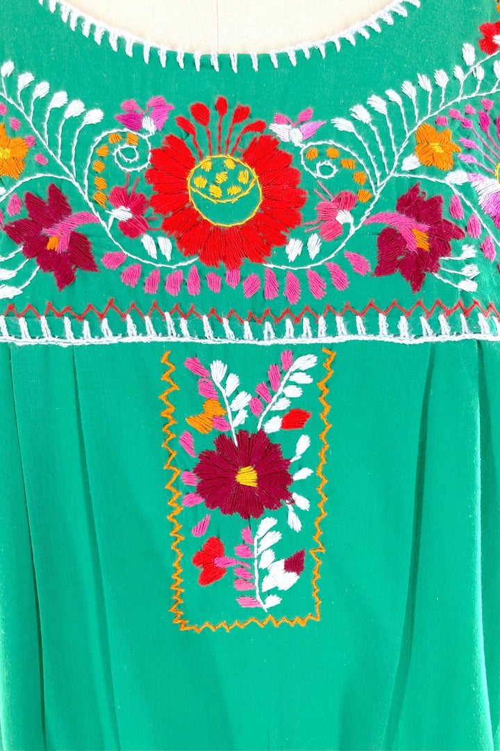 Vintage Green Mexican Embroidered Dress-ThisBlueBird