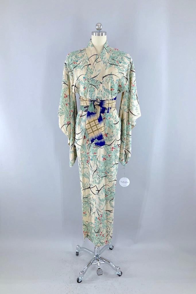 Vintage Green Palm Trees Silk Kimono-ThisBlueBird