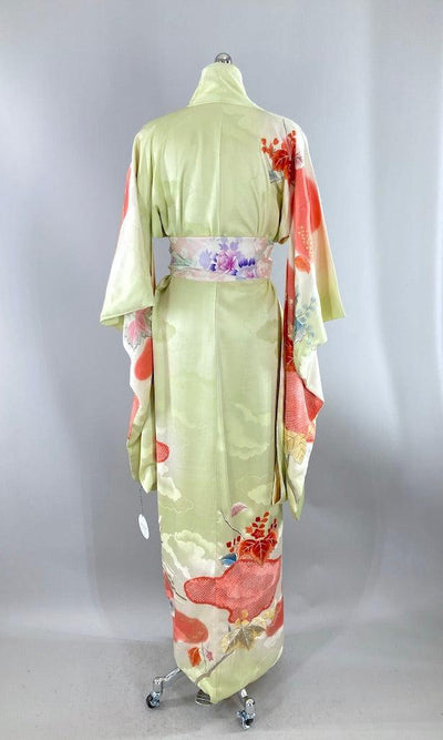 Vintage Green Phoenix Embroidered Silk Kimono-ThisBlueBird