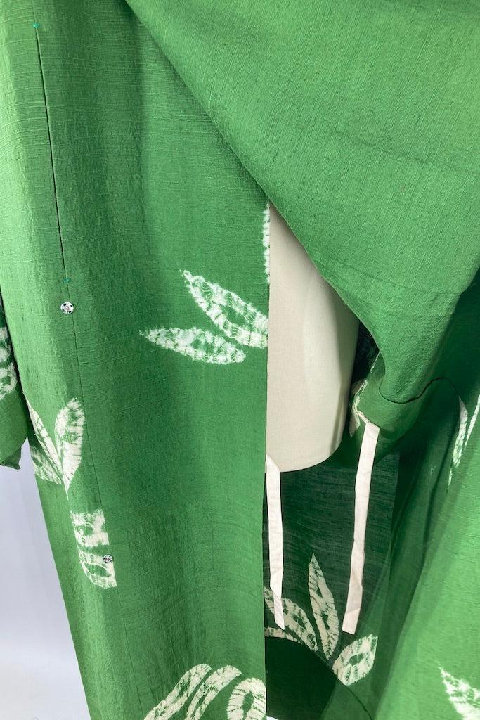 Vintage Green Shibori Raw Silk Kimono Coat-ThisBlueBird