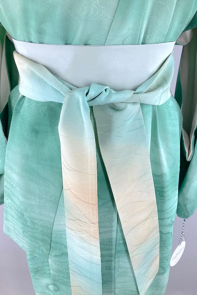 Vintage Green Watercolor Silk Kimono Robe-ThisBlueBird