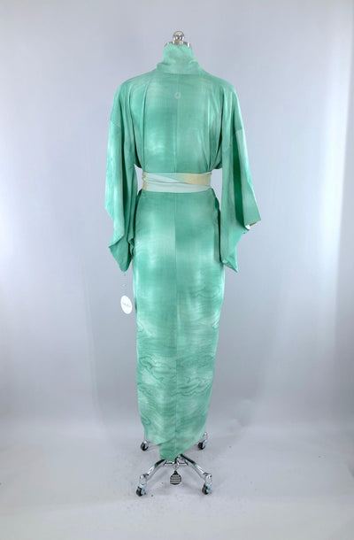 Vintage Green Watercolor Silk Kimono Robe-ThisBlueBird