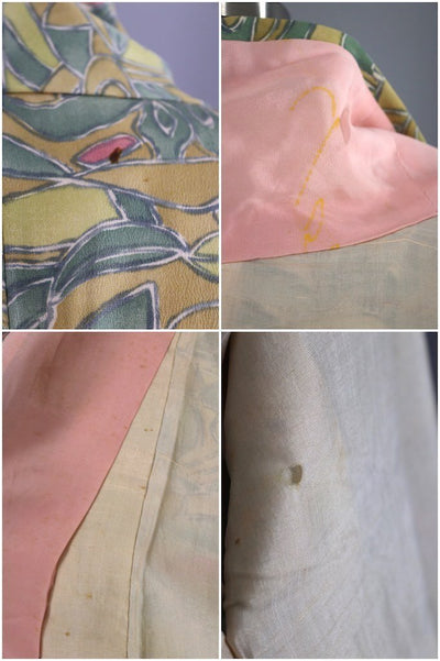 Vintage Silk Kimono Robe / Green Abstract Watercolor-ThisBlueBird - Modern Vintage
