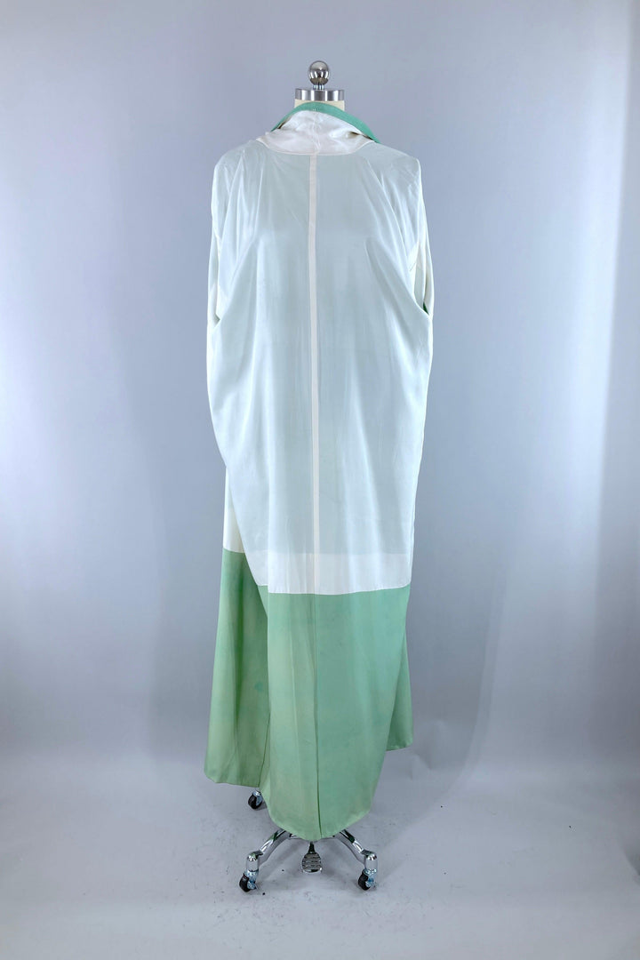 Vintage Green Watercolor Silk Kimono Robe-ThisBlueBird
