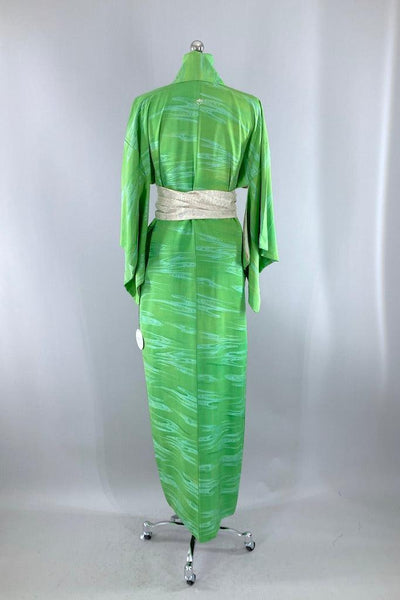 Vintage Green Waves Silk Kimono Robe-ThisBlueBird