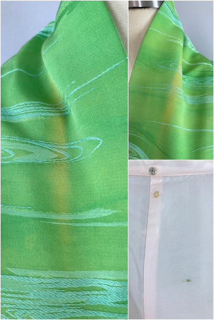 Vintage Green Waves Silk Kimono Robe-ThisBlueBird