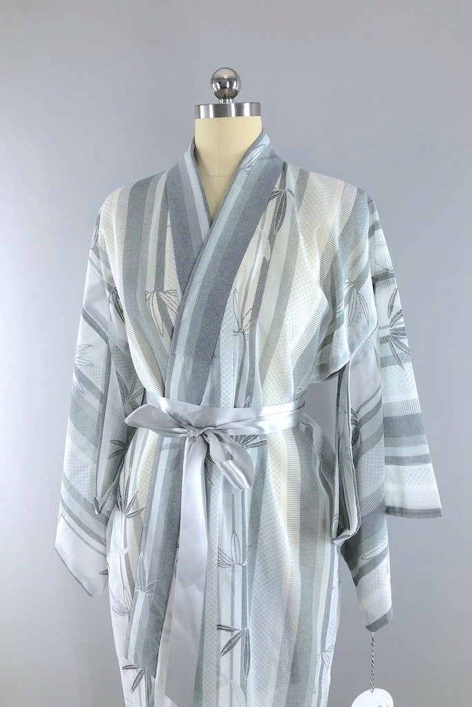 Vintage Grey Bamboo Kimono Robe-ThisBlueBird - Modern Vintage