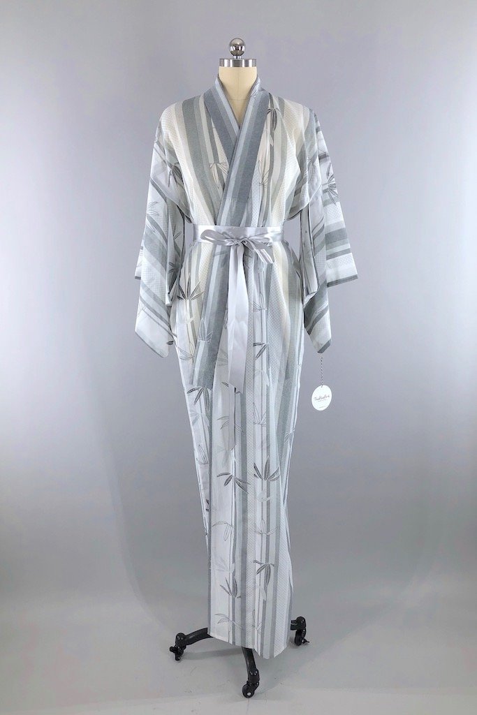 Vintage Grey Bamboo Kimono Robe-ThisBlueBird - Modern Vintage