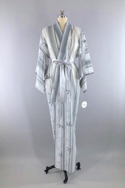 Vintage Grey Bamboo Kimono Robe-ThisBlueBird - Modern Vintage