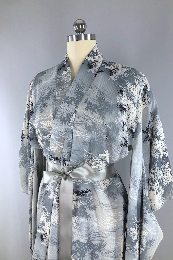 Vintage Grey Ombre Silk Kimono Robe-ThisBlueBird - Modern Vintage