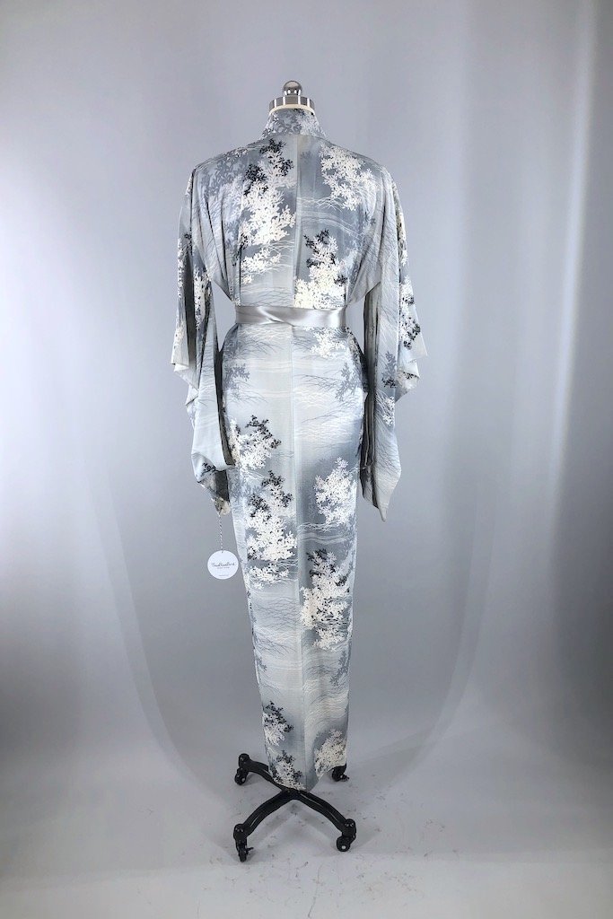 Vintage Grey Ombre Silk Kimono Robe-ThisBlueBird - Modern Vintage