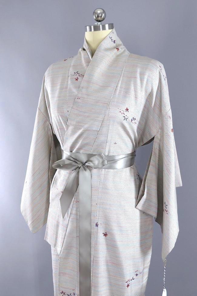 Vintage Kimono Robe / Grey Pastel Dots-ThisBlueBird