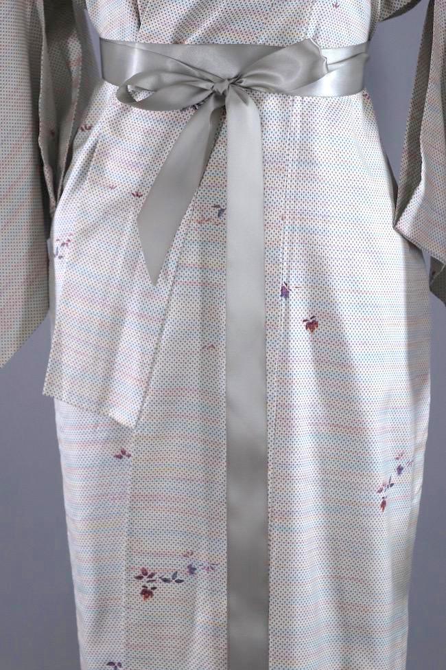 Vintage Kimono Robe / Grey Pastel Dots-ThisBlueBird