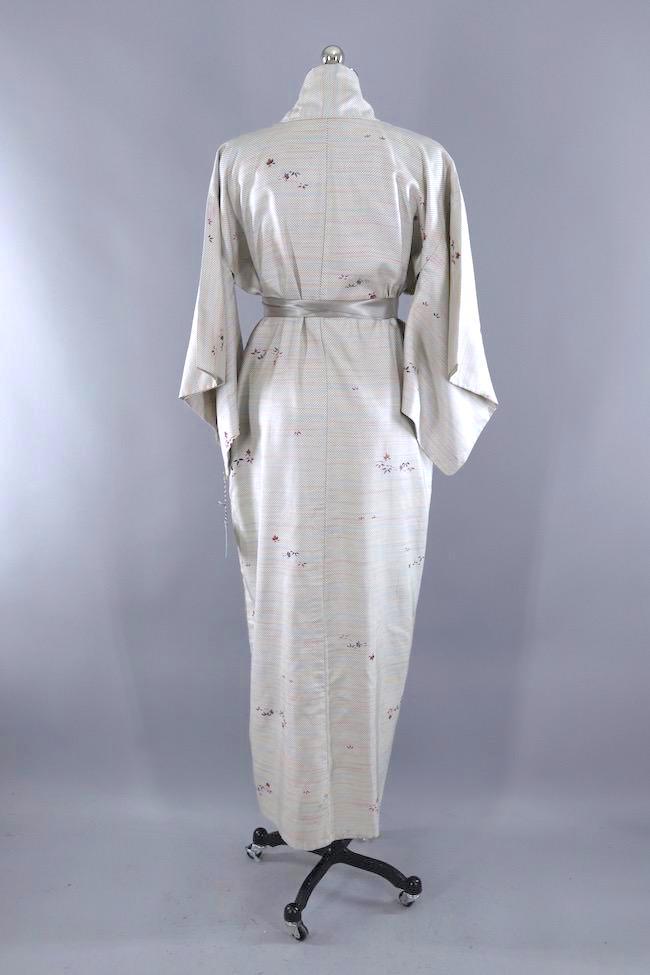 Vintage Kimono Robe / Grey Pastel Dots-ThisBlueBird