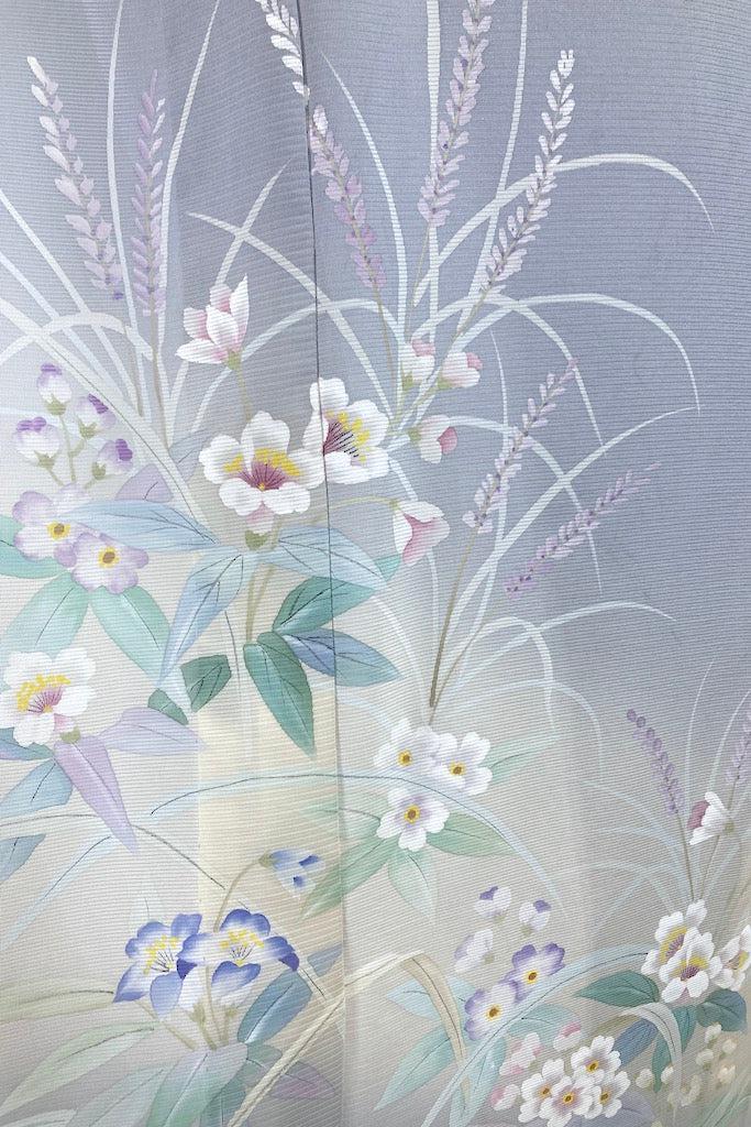 Vintage Grey Sheer Floral Print Kimono Robe-ThisBlueBird