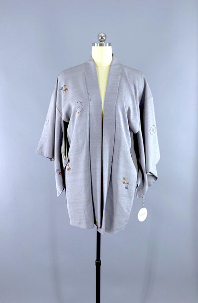 Vintage Grey Silk Camels Novelty Print Kimono Cardigan-ThisBlueBird