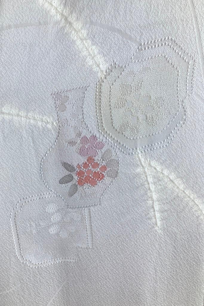 Vintage Grey Silk Floral Vases Kimono Robe-ThisBlueBird