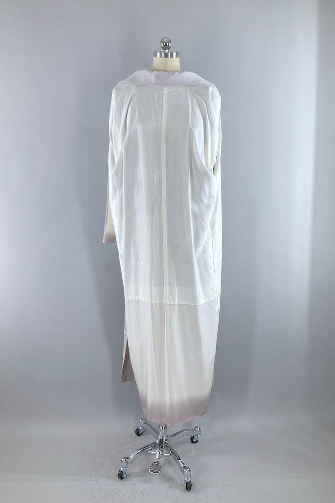 Vintage Grey Silk Floral Vases Kimono Robe-ThisBlueBird