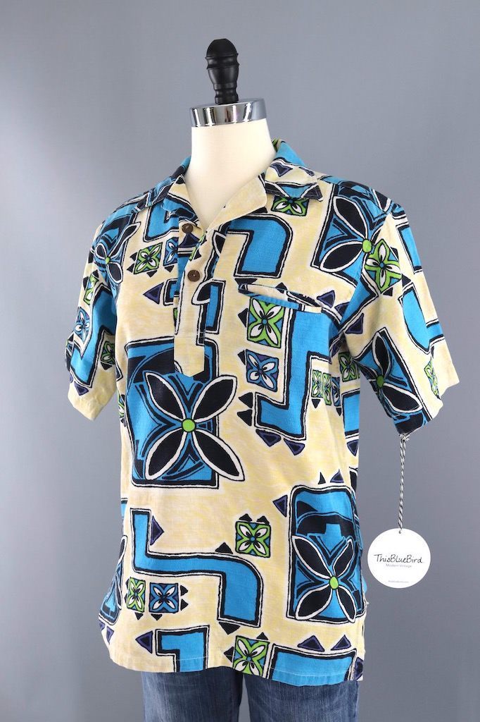Vintage 1960s Hawaiian Polo Shirt-ThisBlueBird - Modern Vintage