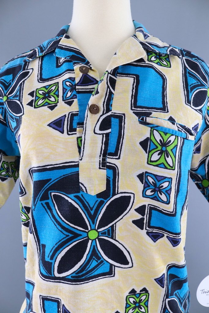 Vintage 1960s Hawaiian Polo Shirt-ThisBlueBird - Modern Vintage