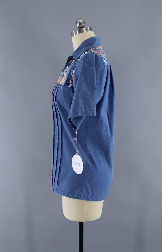 Vintage 1970s Hawaiian Print Chambray Shirt - ThisBlueBird