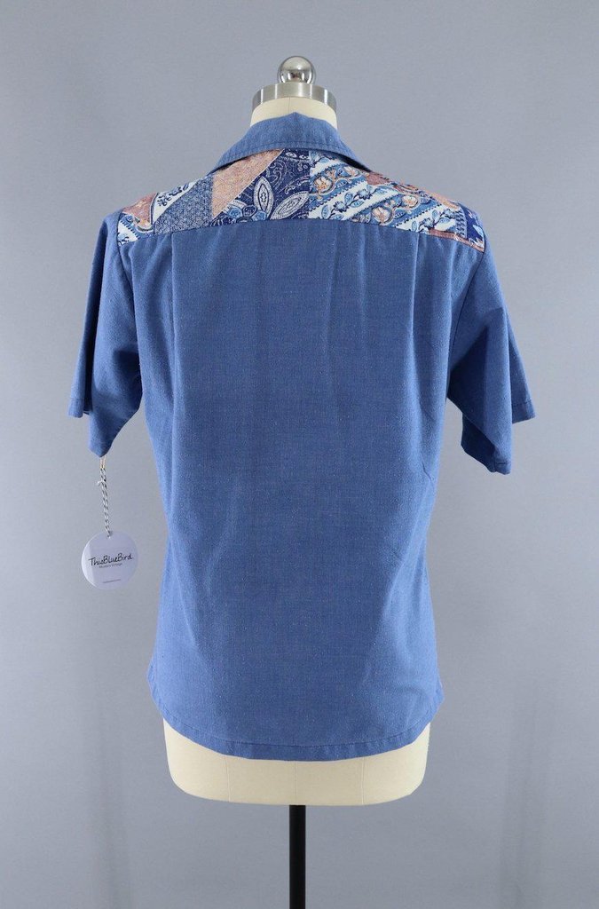 Vintage 1970s Hawaiian Print Chambray Shirt - ThisBlueBird