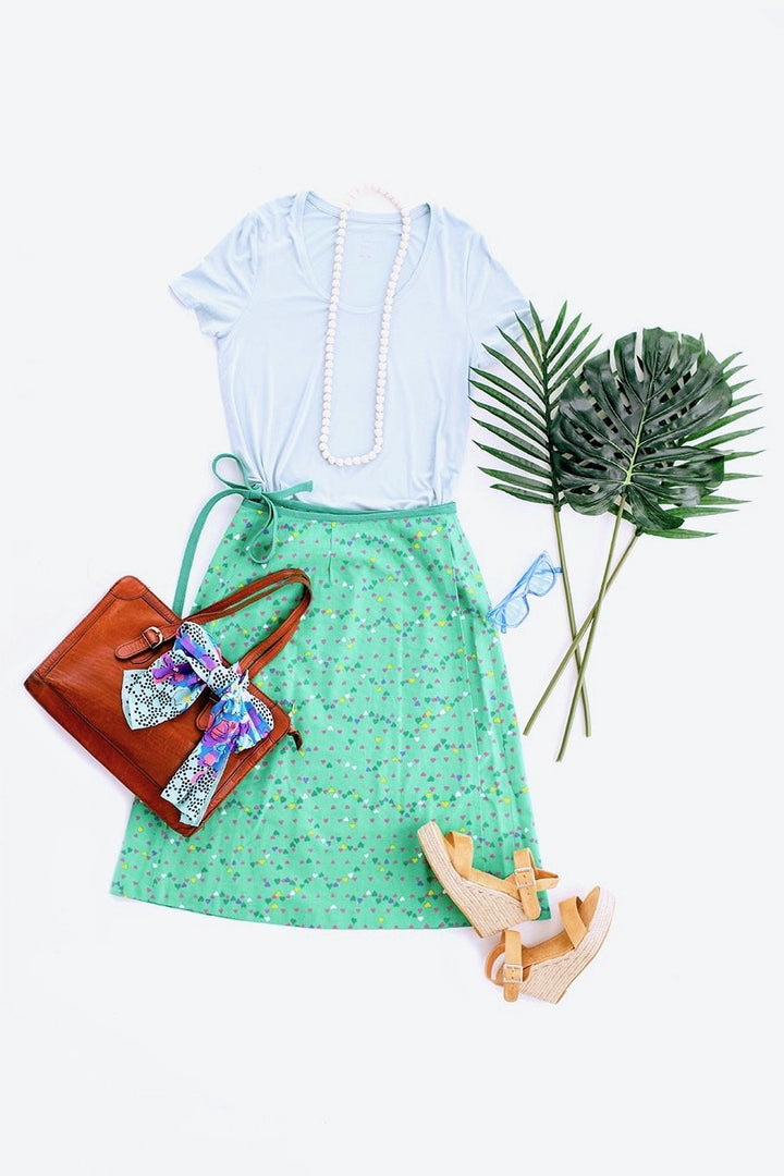 Vintage Hearts Novelty Print Wrap Skirt-ThisBlueBird - Modern Vintage