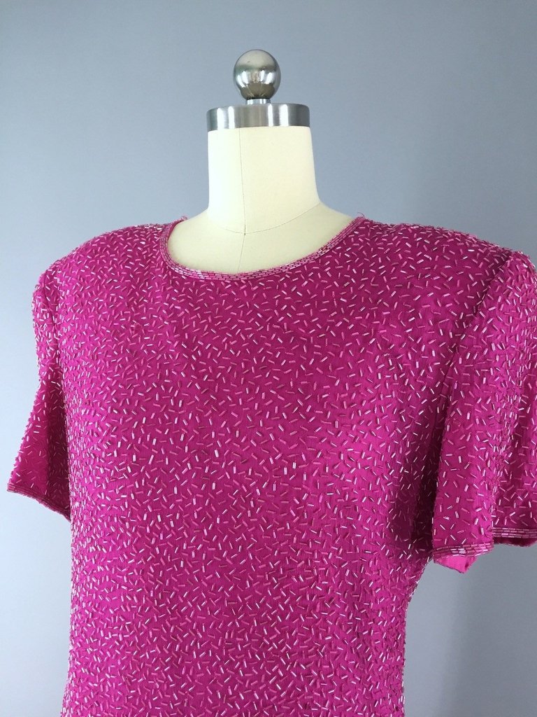 1980s Vintage Pink Sequined Trophy Dress - ThisBlueBird