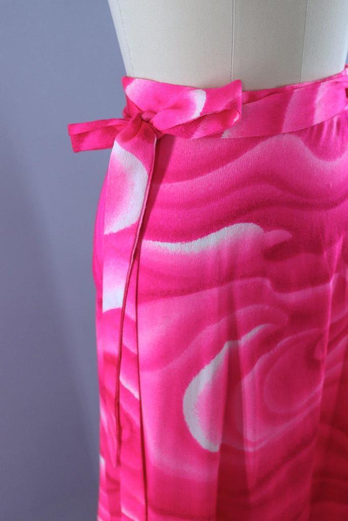 Vintage Hot Pink Hawaiian Tahitian Wave Maxi Wrap Skirt - ThisBlueBird