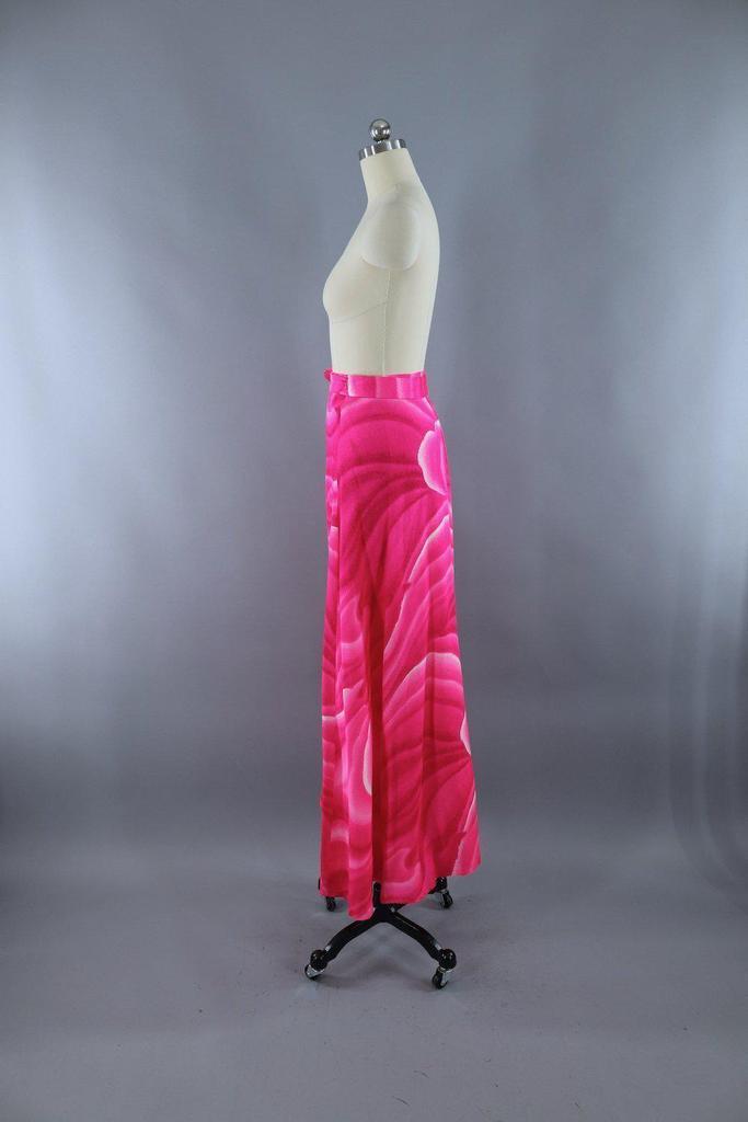 Vintage Hot Pink Hawaiian Tahitian Wave Maxi Wrap Skirt - ThisBlueBird