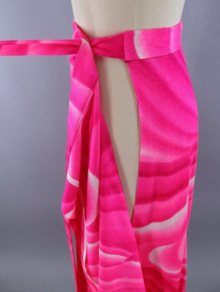 Vintage Hot Pink Hawaiian Tahitian Wave Maxi Wrap Skirt - ThisBlueBird