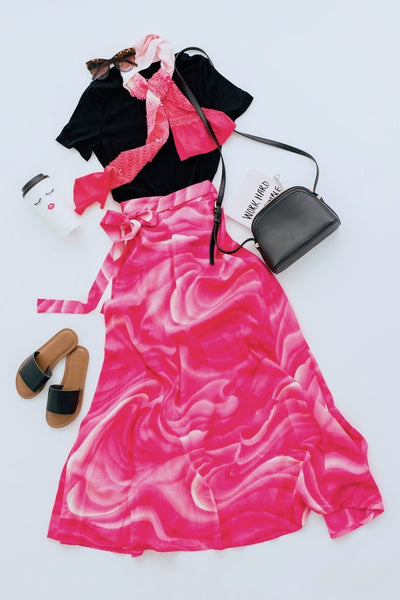 Vintage Hot Pink Hawaiian Tahitian Wave Maxi Wrap Skirt-ThisBlueBird - Modern Vintage