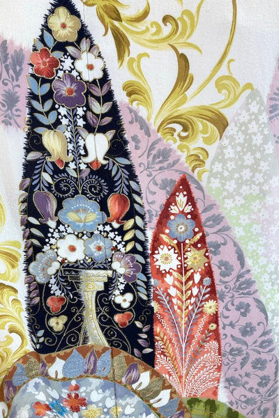 Vintage Ivory Baroque Print Silk Kimono Robe-ThisBlueBird