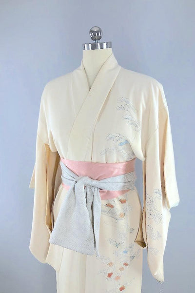 Vintage Ivory & Blue Clouds Kimono-ThisBlueBird