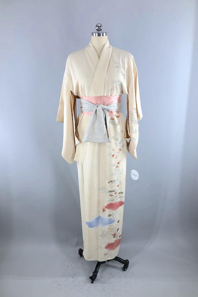 Vintage Ivory & Blue Clouds Kimono-ThisBlueBird